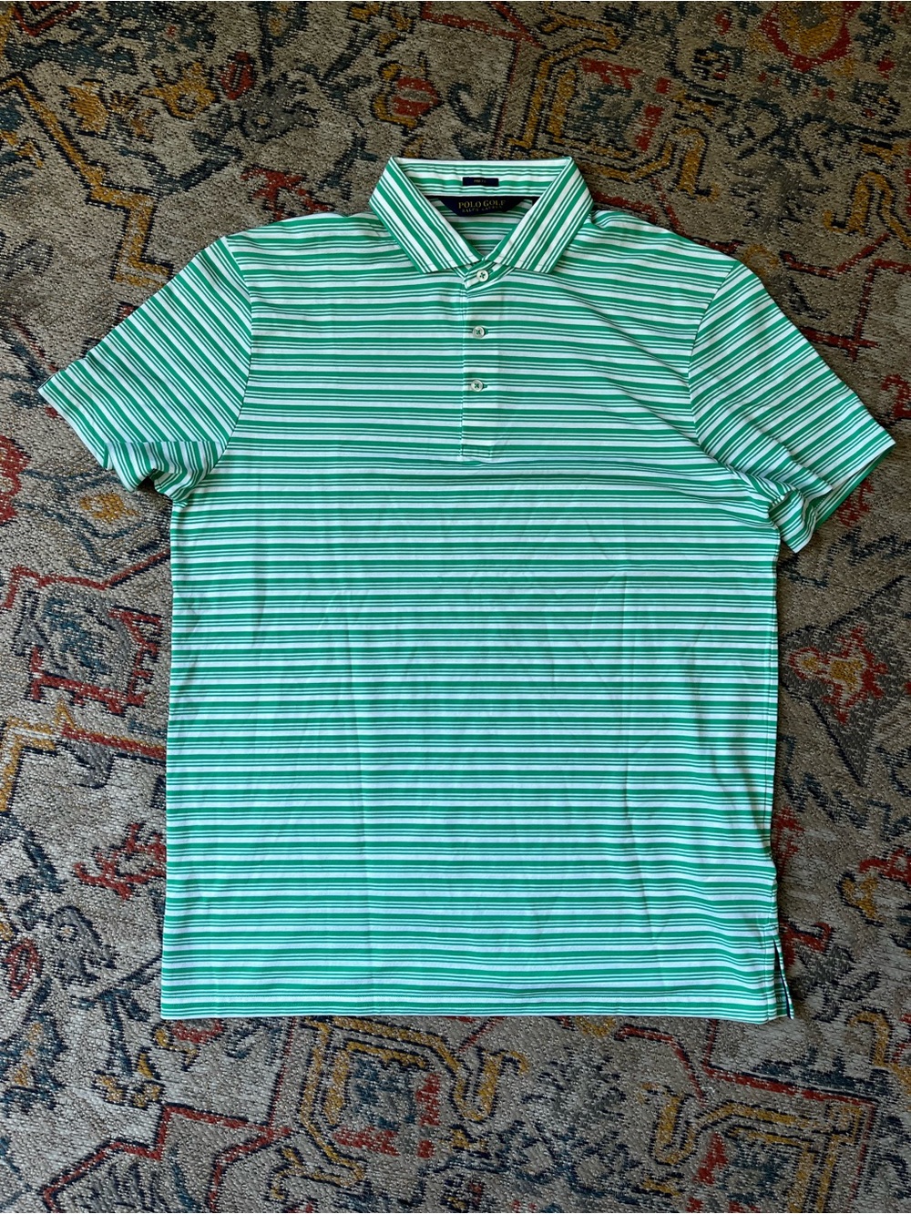 Ralph Lauren Mint Green and White Striped Polo Size L